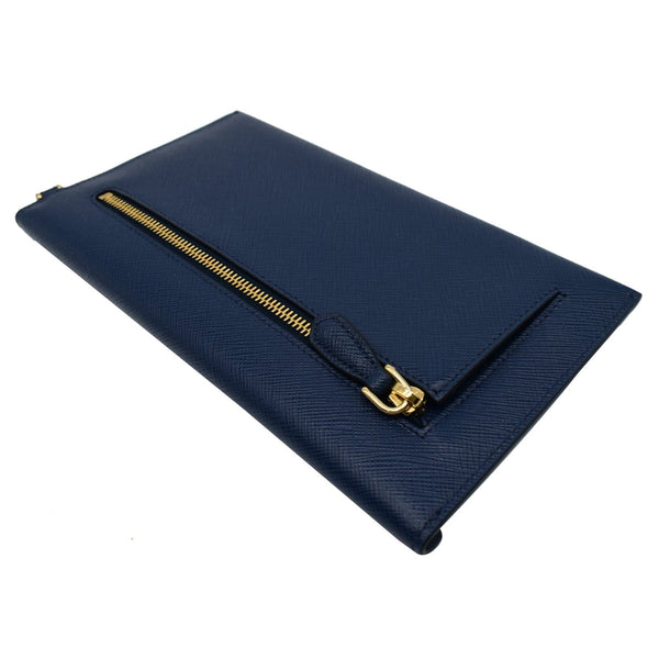 Prada Envelope Leather Chain Clutch Blue - close view