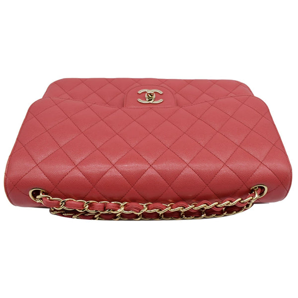 CHANEL Classic Medium Double Flap Caviar Leather Shoulder Bag Rose Pink