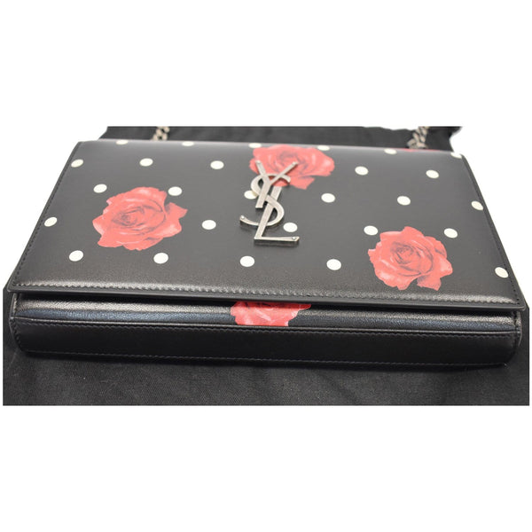 YVES SAINT LAURENT Kate Monogram Polka Rose Print Leather Chain Wallet Black - Final Sale