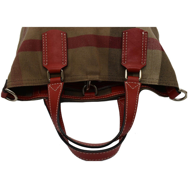 BURBERRY Susanna Medium Check Canvas Leather Bucket Shoulder Bag Red