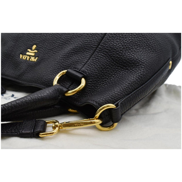 PRADA Sughero Vitello Daino Leather Tote Shoulder Bag Black