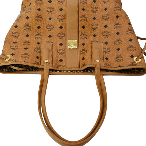 MCM Reversible Liz Medium Visetos Canvas Shopper Tote Bag Cognac