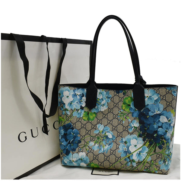 GUCCI Blooms Reversible GG Print Floral Supreme Tote Bag Blue 546323