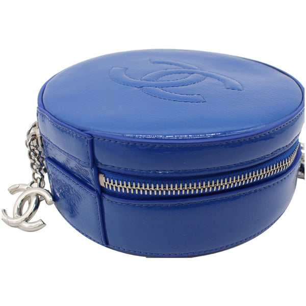 CHANEL Round as Earth Patent Leather Crossbody Bag Blue