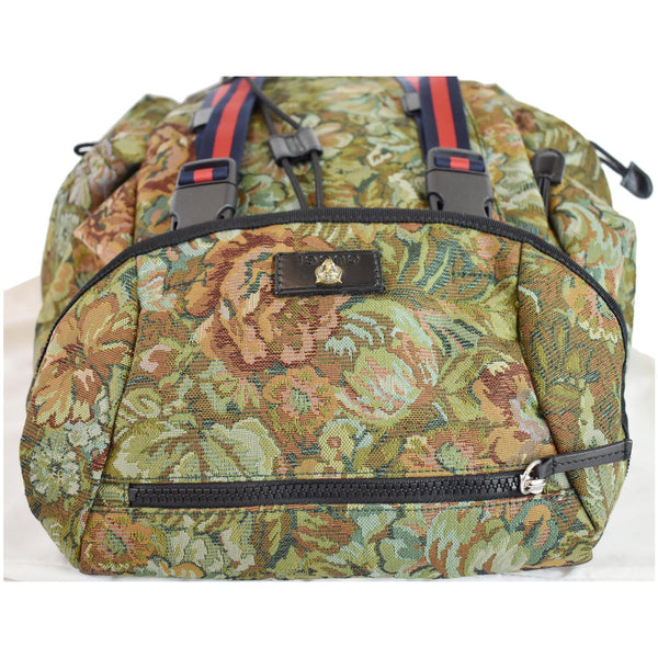 Gucci Floral Brocade Leather Backpack Bag close view