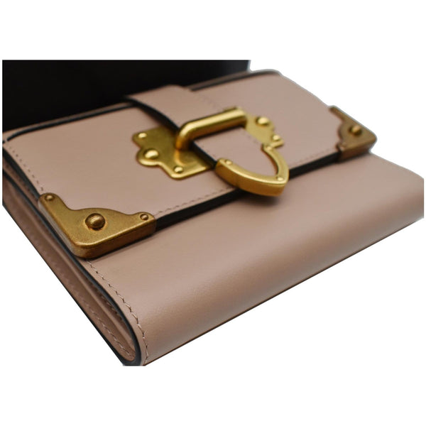 PRADA Cahier Saffiano French Compact Flap Wallet Beige