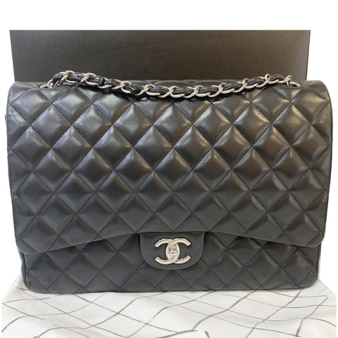 CHANEL Jumbo Maxi Leather Shoulder Bag Black