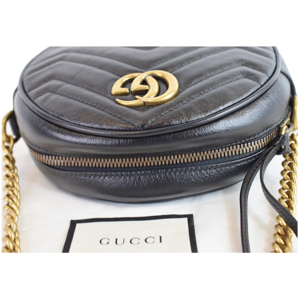 GUCCI GG Marmont Mini Round Leather Crossbody Bag Black 550154
