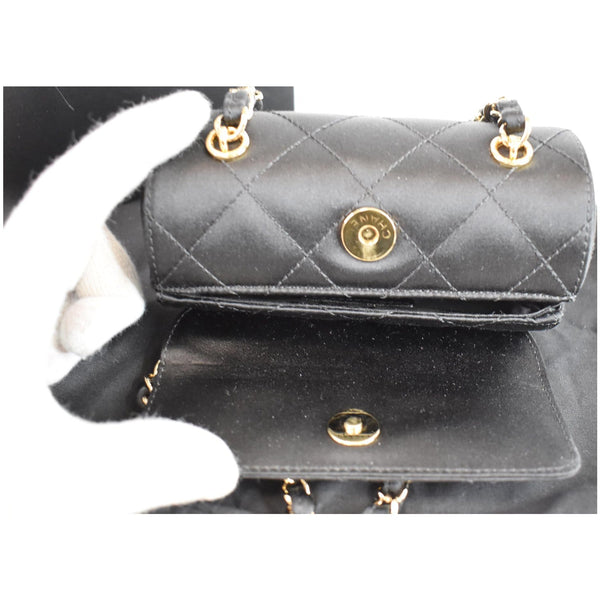 CHANEL Sac Divers Quilted Satin Baguette Bag Black