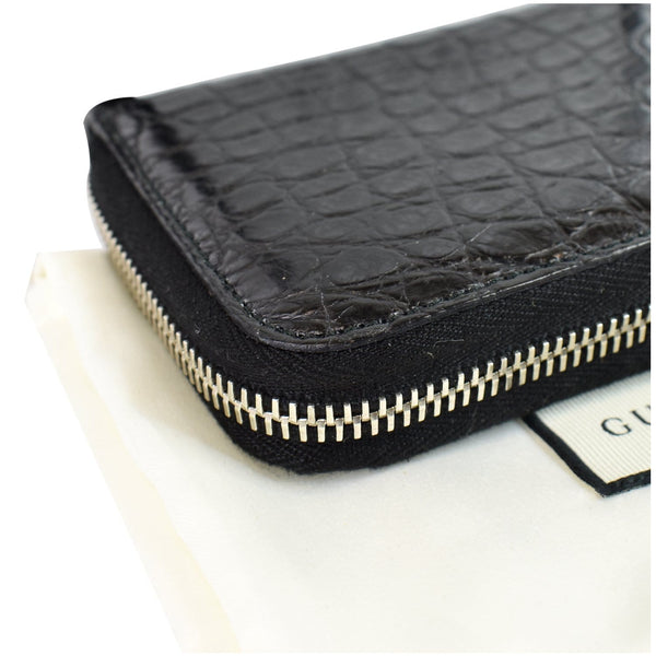 Gucci Embossed Crocodile Zip Around Bifold Wallet pouch