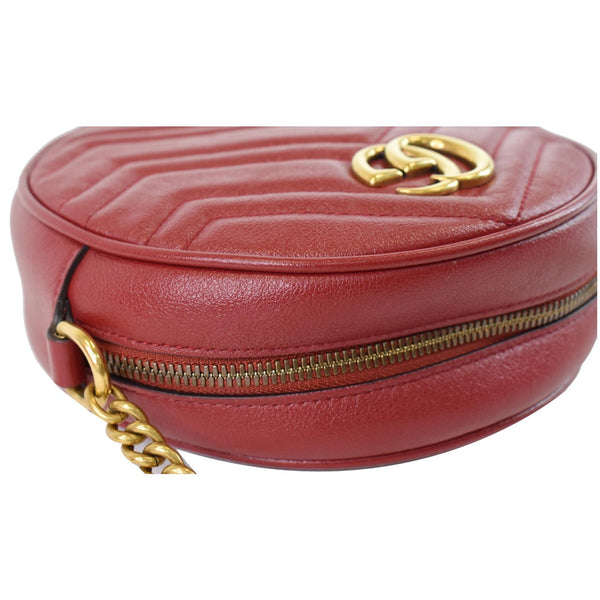 Gucci GG Marmont Mini Round Zipp Leather Bag Red