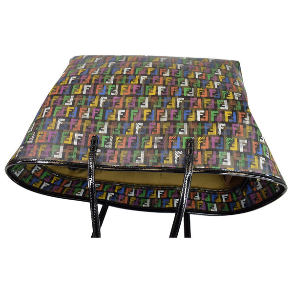 FENDI Zucca Print Roll Canvas Shoulder Tote Bag Multicolor