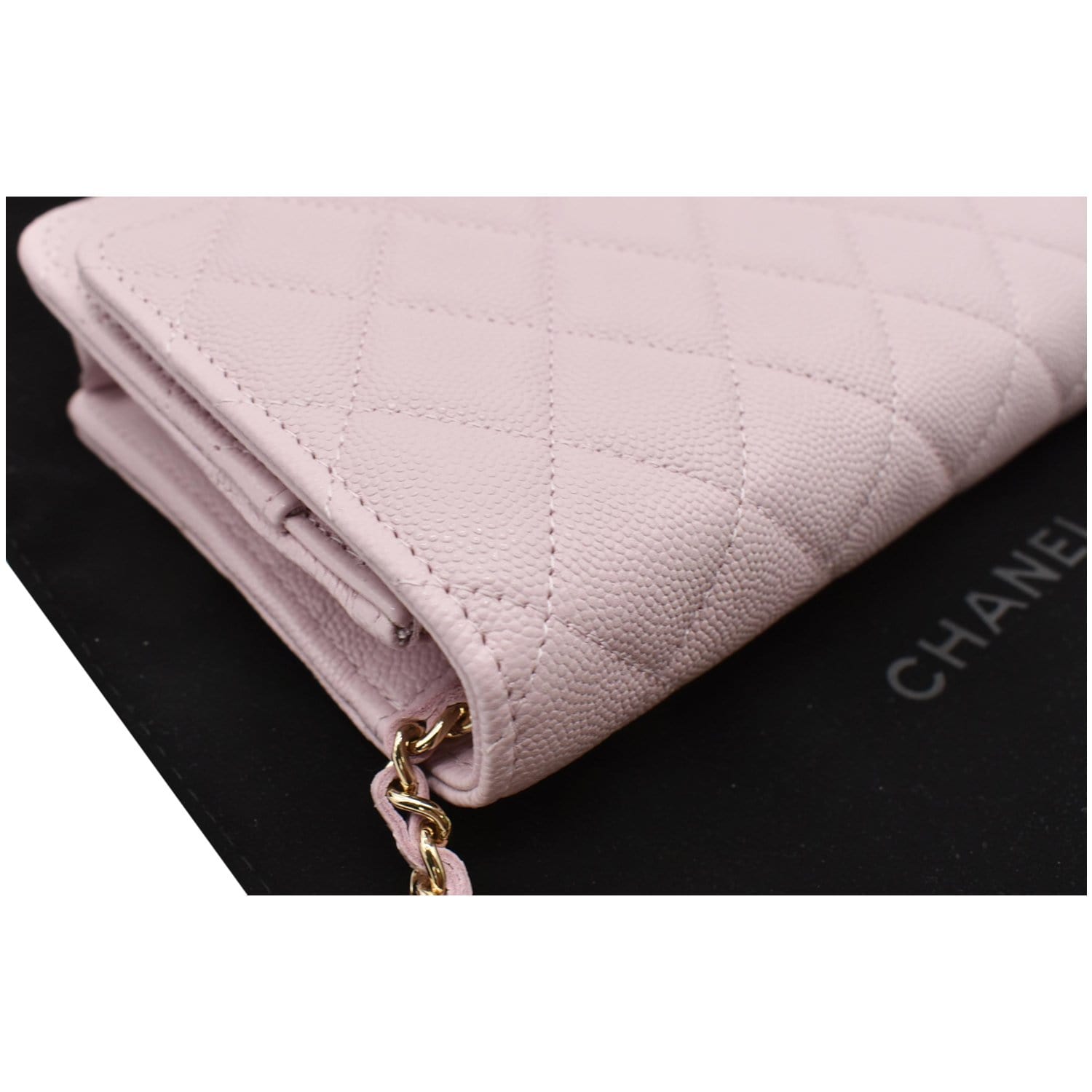 MINT! Chanel Caviar WOC Chain Wallet Iridescent Pink Double Zip