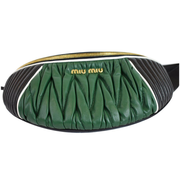 MIU MIU Two-Tone Matelasse Leather Belt Bum Bag Black/Green