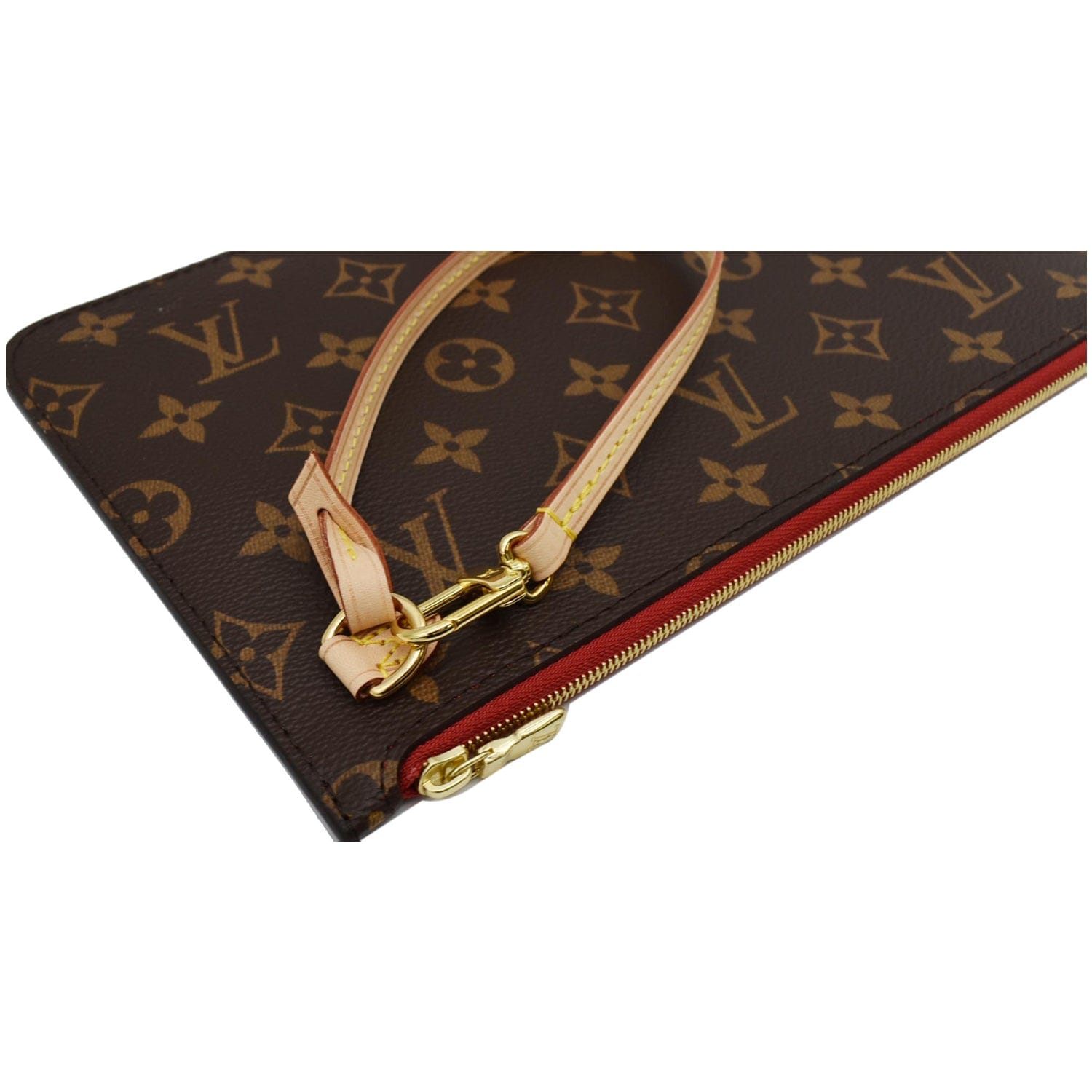 Louis Vuitton Ebene Monogram Canvas Félicie Pochette Gold Hardware, 2021 (Like New), Brown/Red Womens Handbag