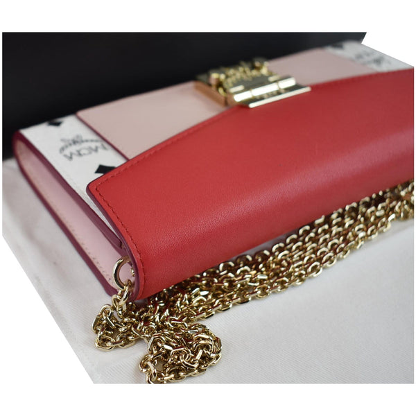 MCM Patricia Block Visetos Leather Crossbody Wallet Red