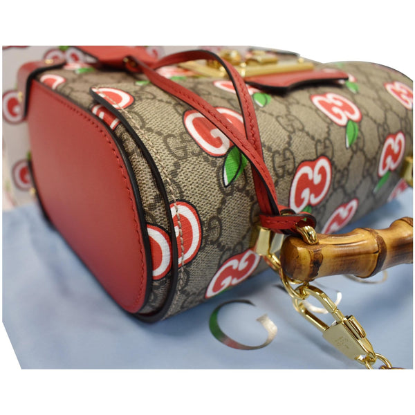 GUCCI Padlock Small GG Supreme Bamboo Top Handle Shoulder Bag Beige 603221