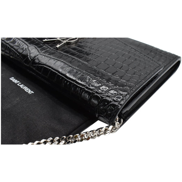 YVES SAINT LAURENT Uptown Crocodile-Embossed Crossbody Chain Wallet Black
