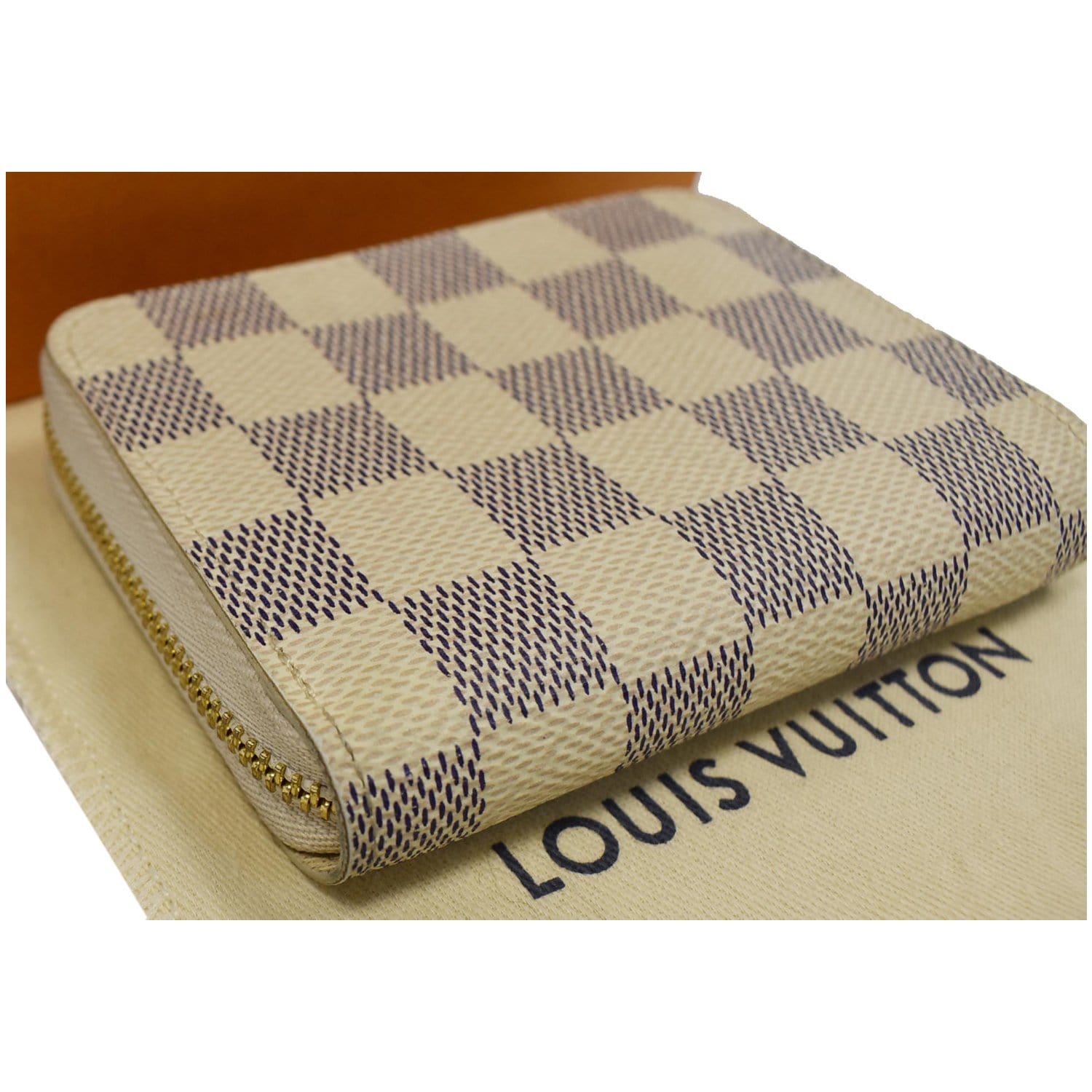 Louis Vuitton Coin case Mini Purse Damier Azur White Key Chain Leather #462D