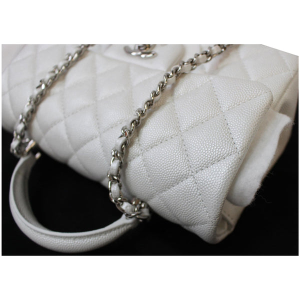 CHANEL Mini Top Handle Flap Caviar Leather Crossbody Bag White