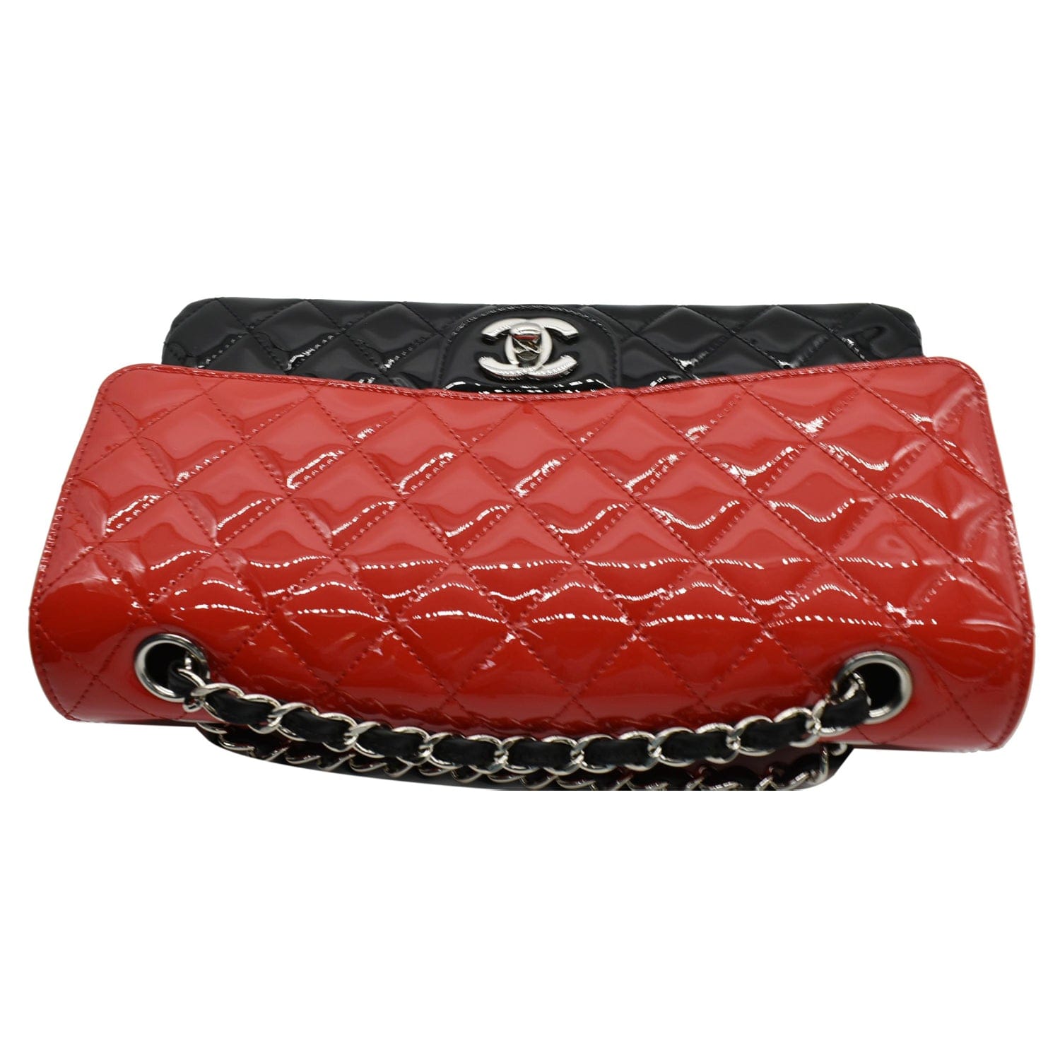 Chanel Medium Double Flap Quilted Patent Leather Shoulder Bag Black/Red