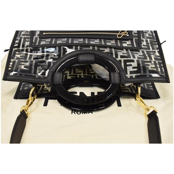 FENDI Runaway Shopper Medium TPU FF Leather Tote Bag Black