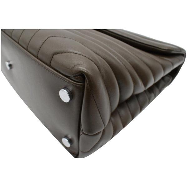 YVES SAINT LAURENT Large Loulou Calfskin Matelasse Chain Shoulder Bag Khaki Green