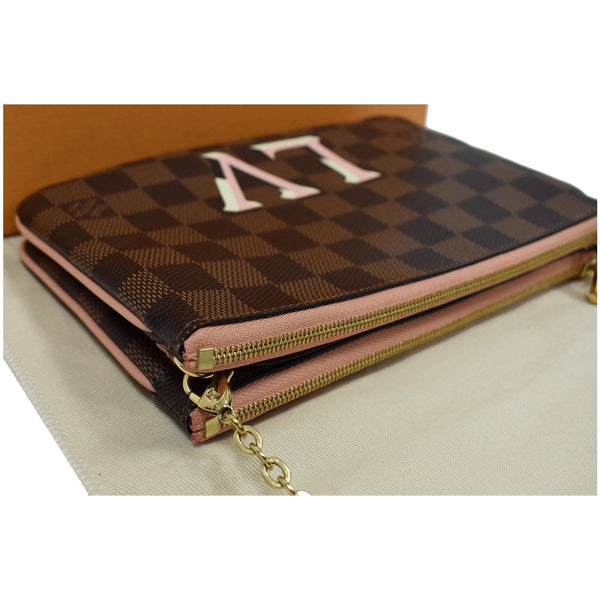 LOUIS VUITTON Double Zip Pochette Damier Ebene Crossbody Bag Brown