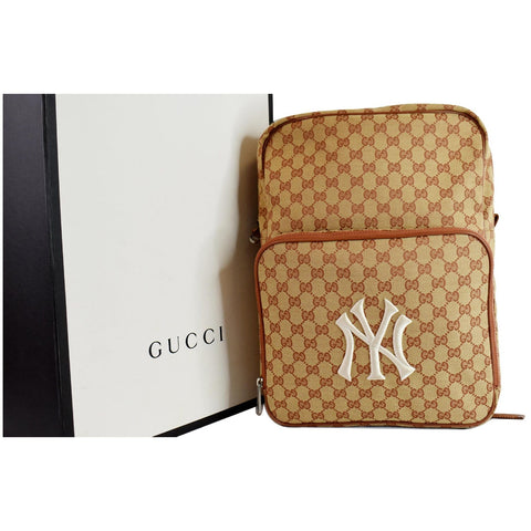GUCCI Medium NY Yankees GG Canvas Backpack Bag Beige 536724