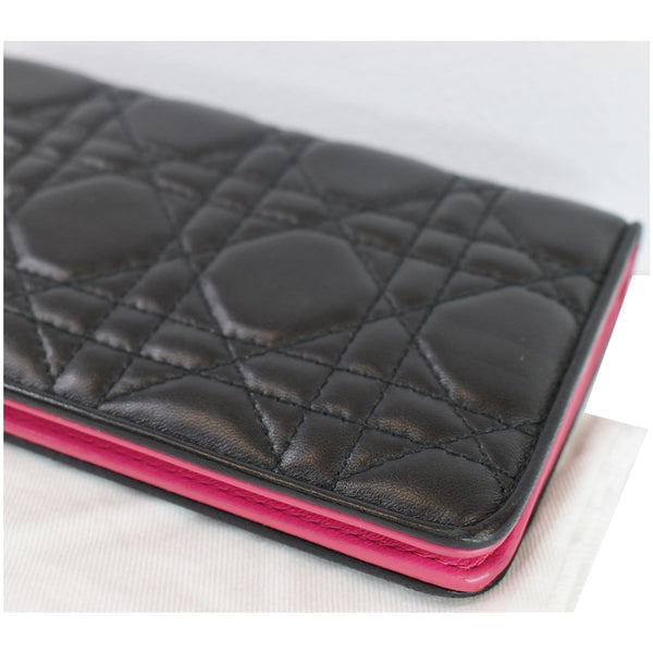 CHRISTIAN DIOR Cannage Lady Dior Charm Leather Wallet Black