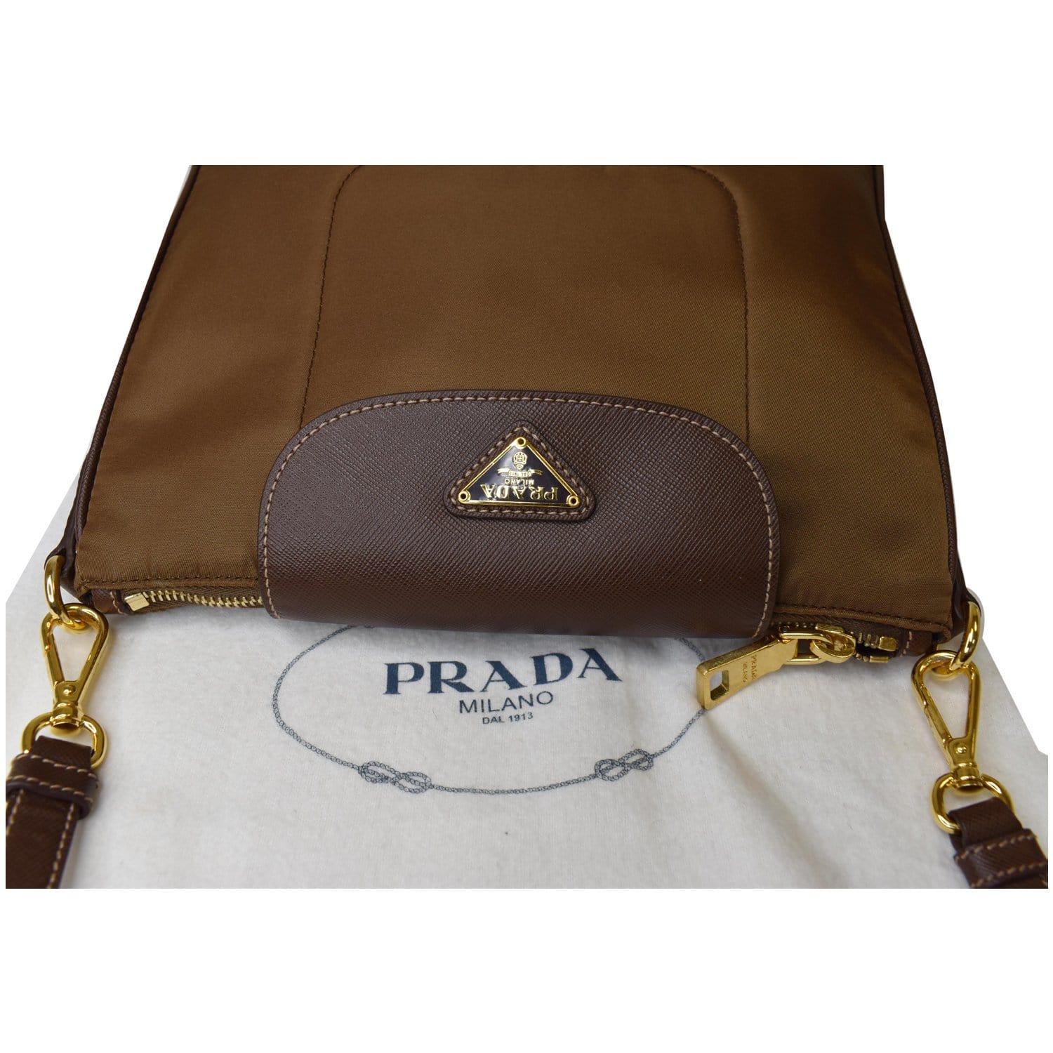 PRADA Hang Tag Convertible Cross Body BROWN Shine Glazed VITELLO Leather  #194