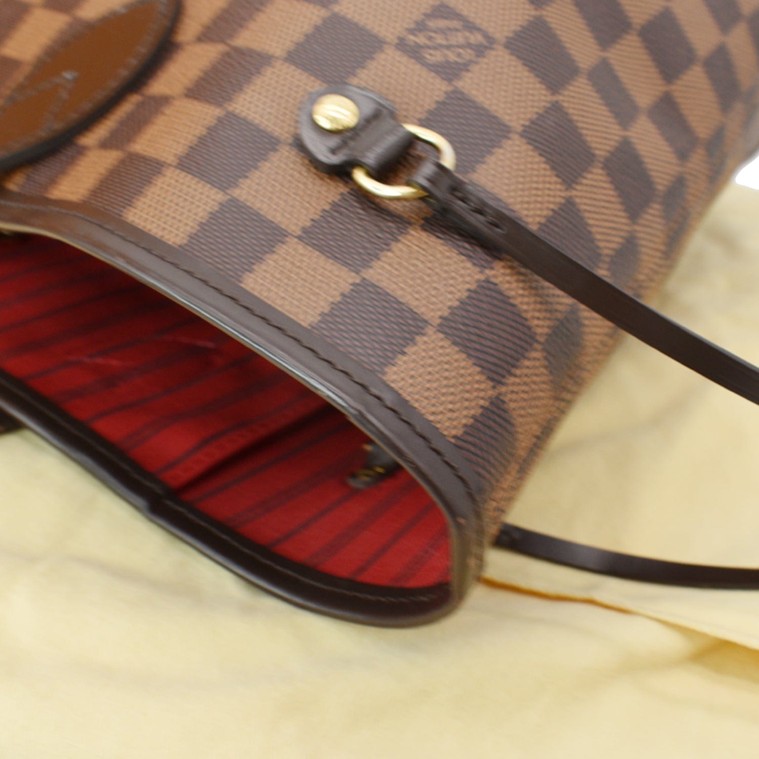 Louis Vuitton, Bags, Authentic Louis Vuitton Damier Ebene Neverfull Mm Tote  Bag Red