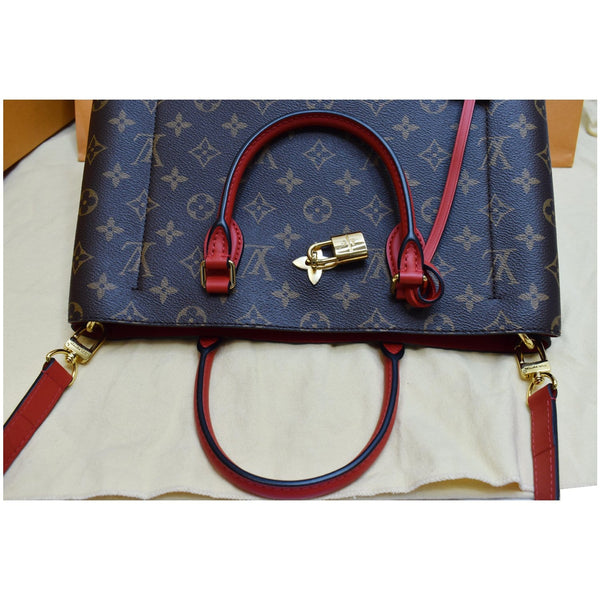 LOUIS VUITTON  Flower Monogram Canvas Tote Shoulder Bag Brown/Red