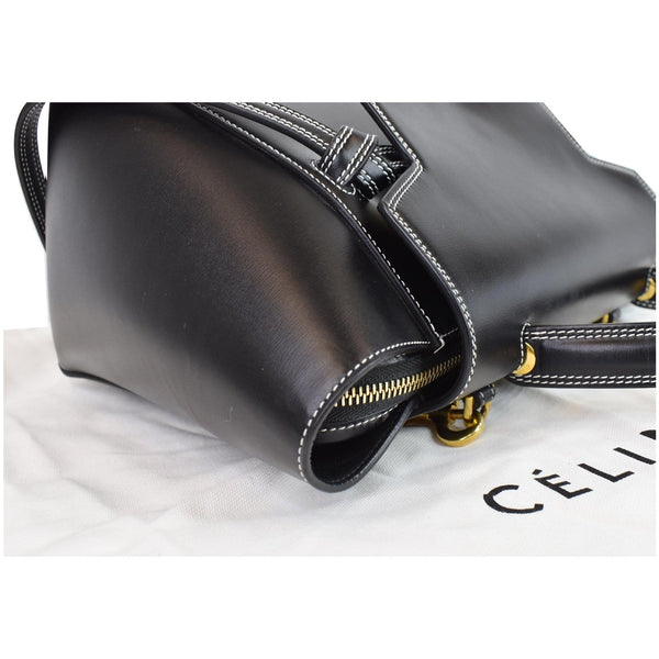 CELINE Double Stitching Mini Belt Calfskin 2Way Shoulder Bag Black