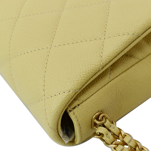 CHANEL Melody Flap Small Quilted Caviar Leather Shoulder Bag Yellow