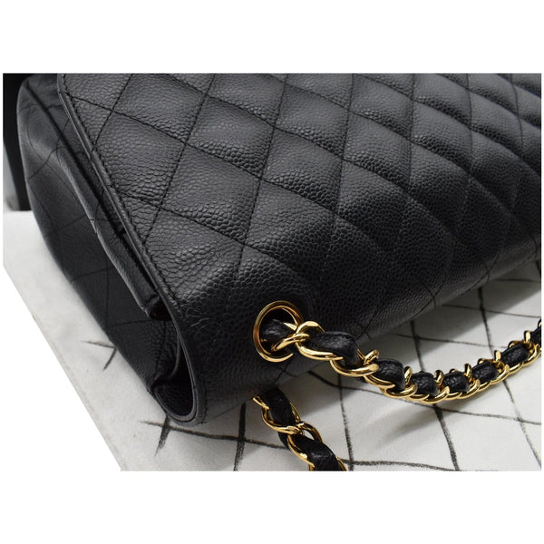 CHANEL Classic Jumbo Double Flap Caviar Leather Shoulder Bag Black