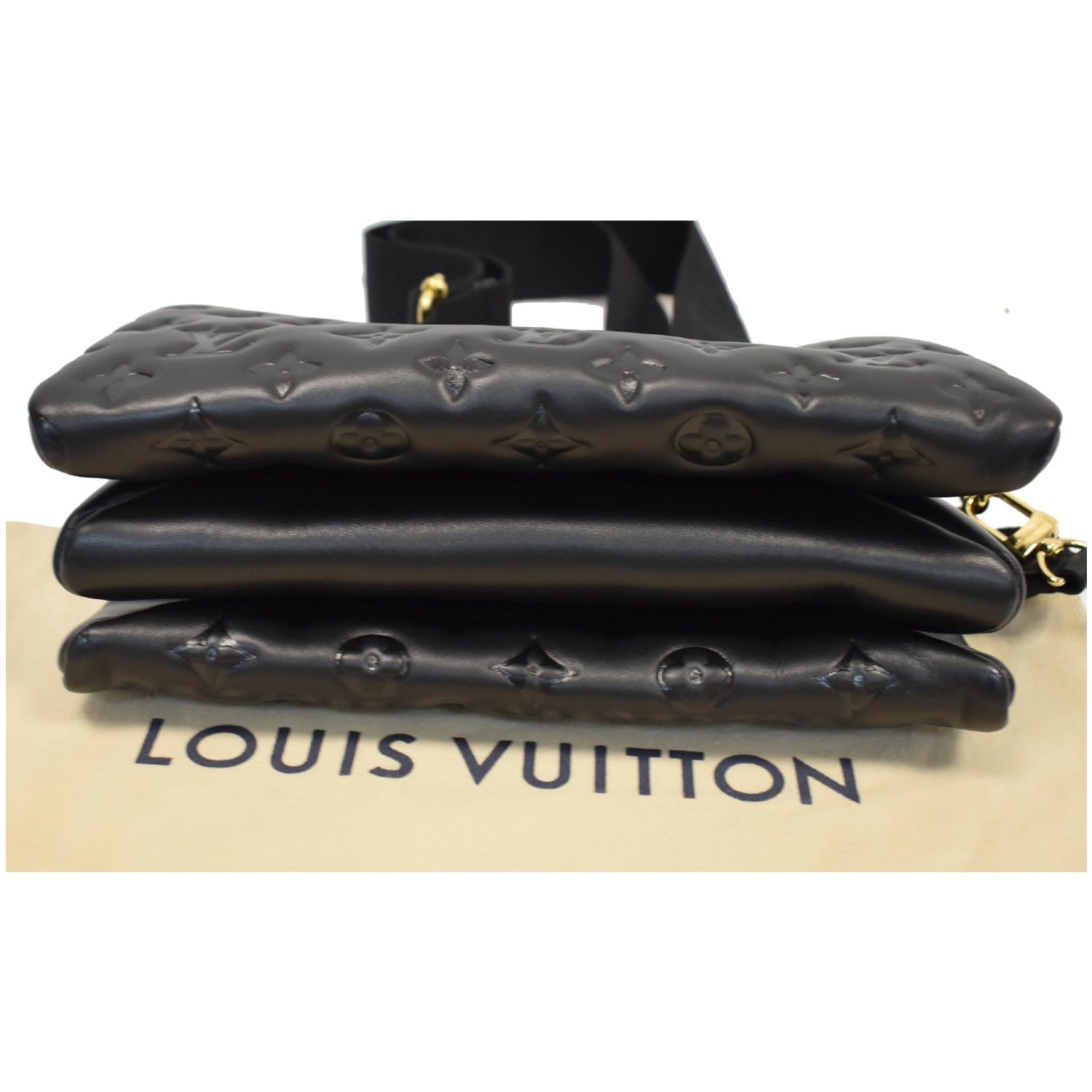New black Louis Vuitton Coussin shoulder strap Leather Cloth ref