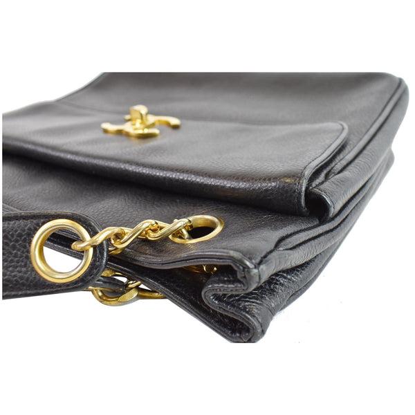 CHANEL Vintage Front Pocket Caviar Leather Tote Bag Black