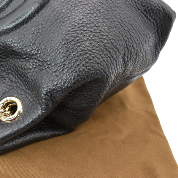 GUCCI Soho Pebbled Leather Chain Shoulder Bag Black 308982
