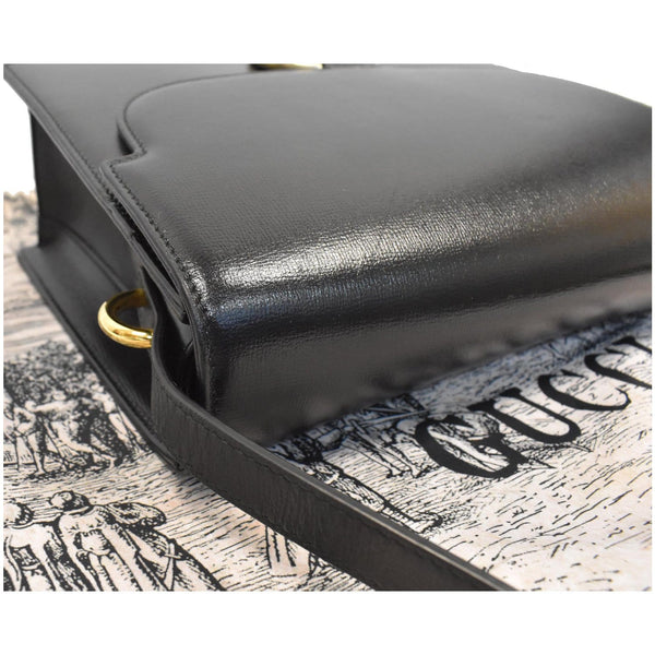 GUCCI Logo Plaque Leather Shoulder Bag Black 589471