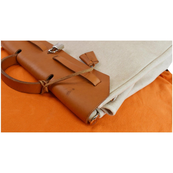 HERMES Herbag Canvas Leather Backpack Bag Beige