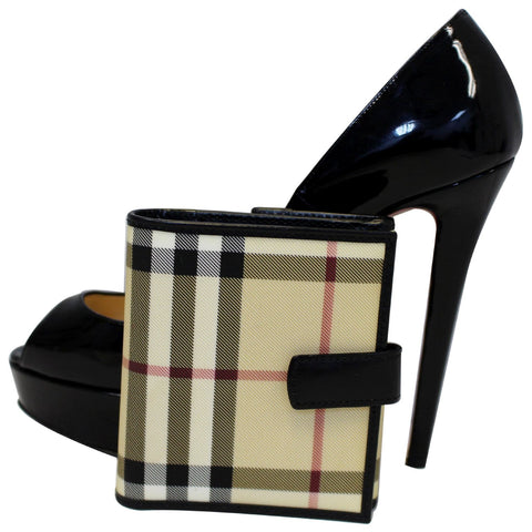 BURBERRY Haymarket Check Compact Wallet Beige/Black