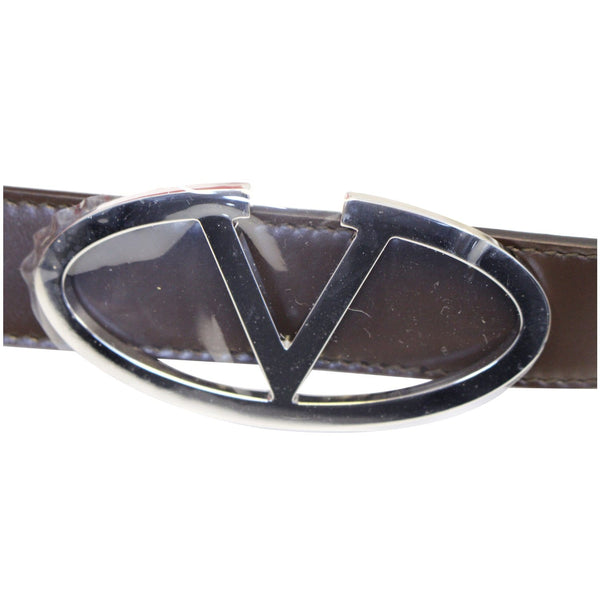 Valentino Logo Dark Brown Leather Belt Size 36-US
