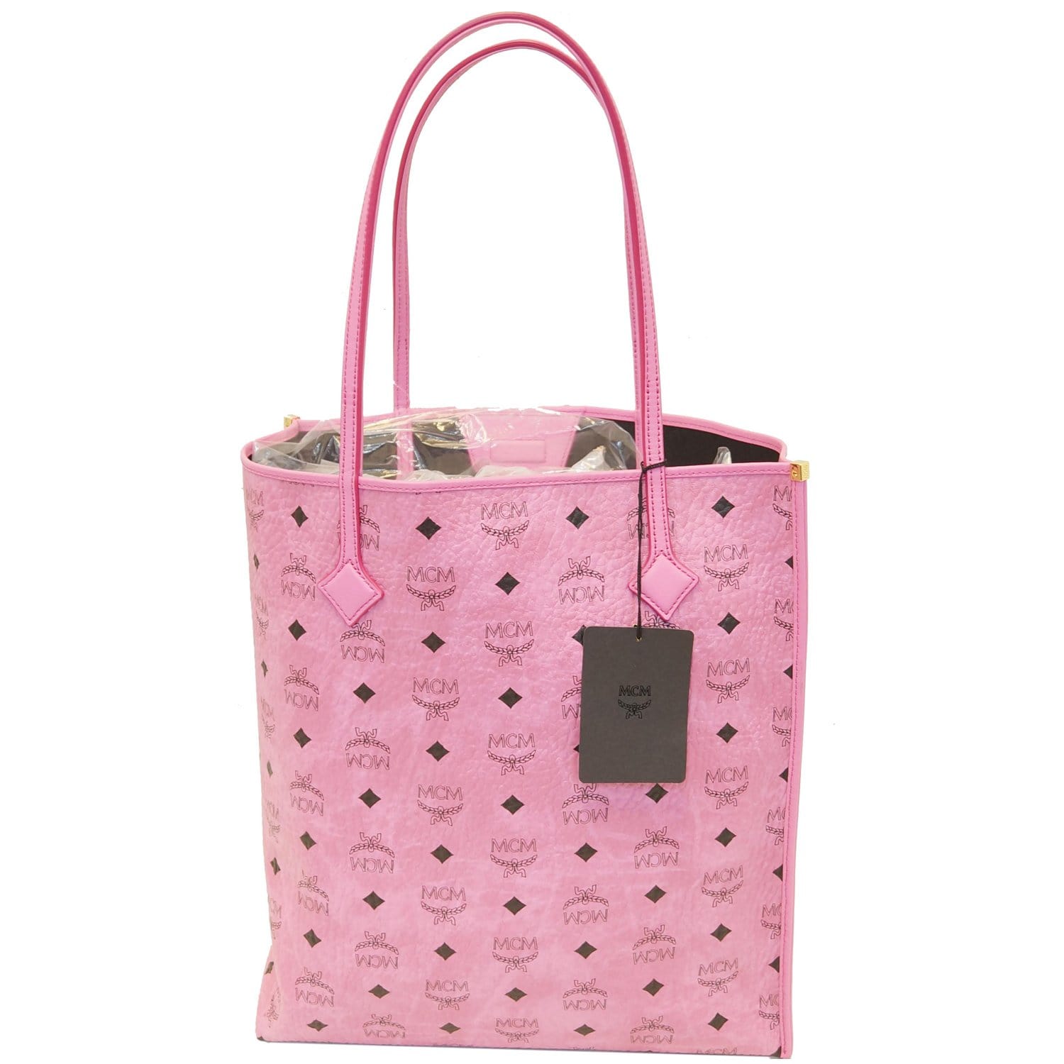 MCM Diamond Logo Visetos Mini Round Top Tote Bag Soft Pink in Leather - US
