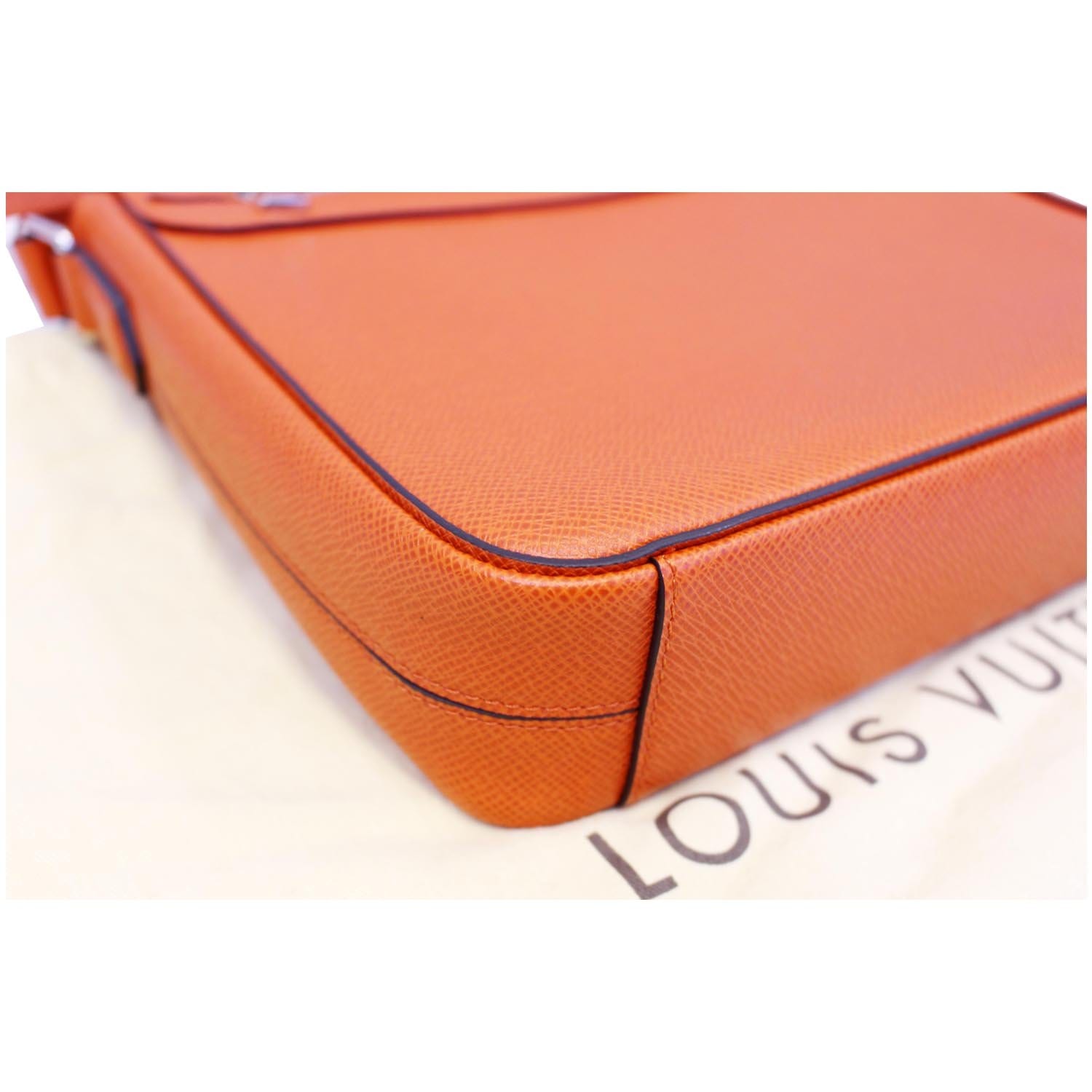 Louis Vuitton Orange Monogram Coated Canvas and Taiga Leather Taigarama Square Pouch Bag Charm Silver Hardware, 2021 (Like New)