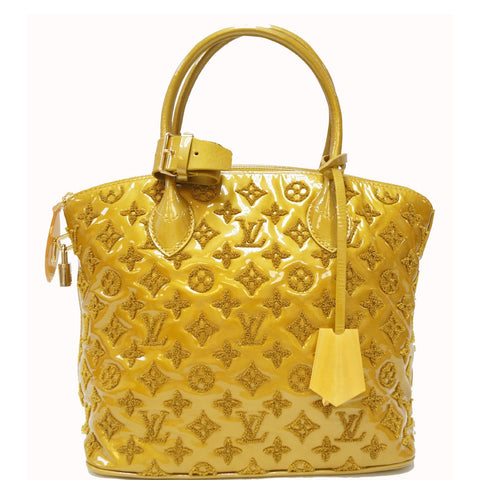 LOUIS VUITTON Lockit Lambskin Monogram Fascination Satchel Bag Mustard Yellow