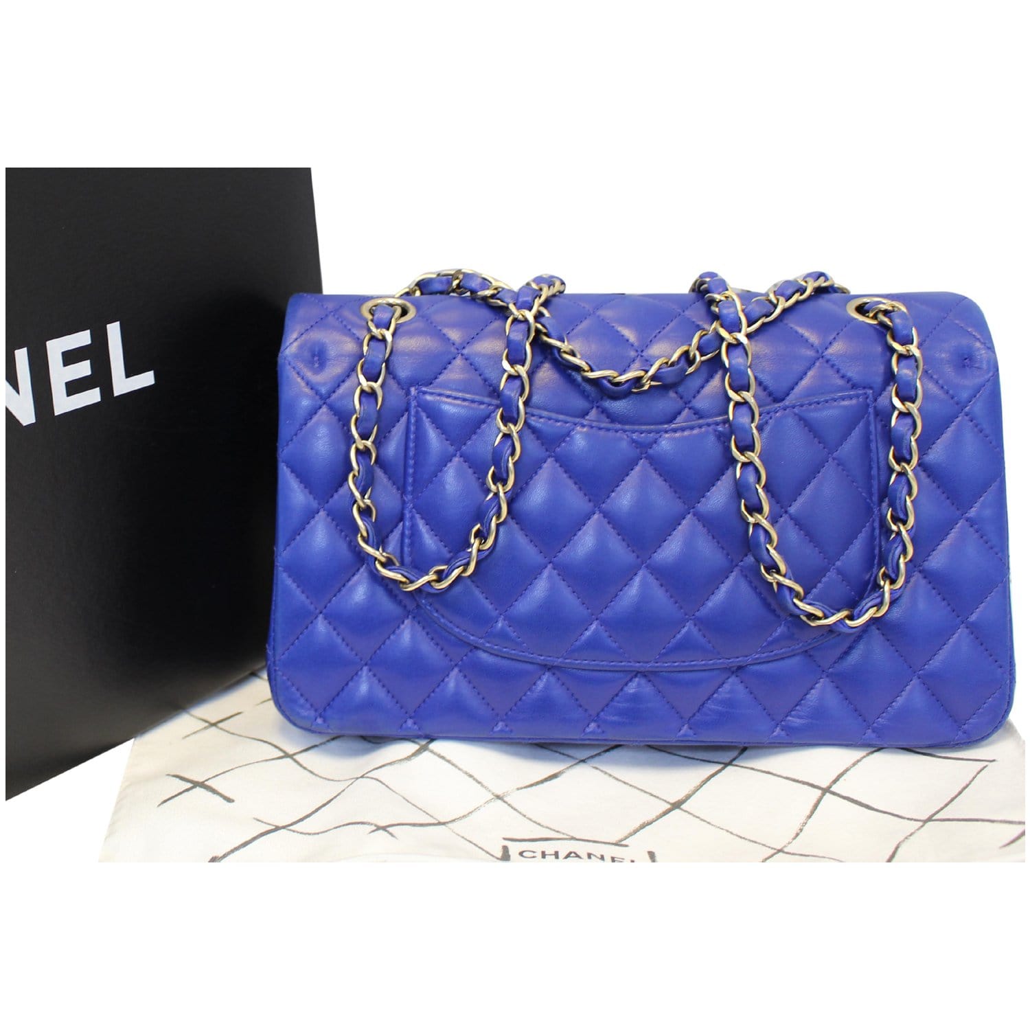 Blue Quilted Lambskin Classic Double Flap Medium