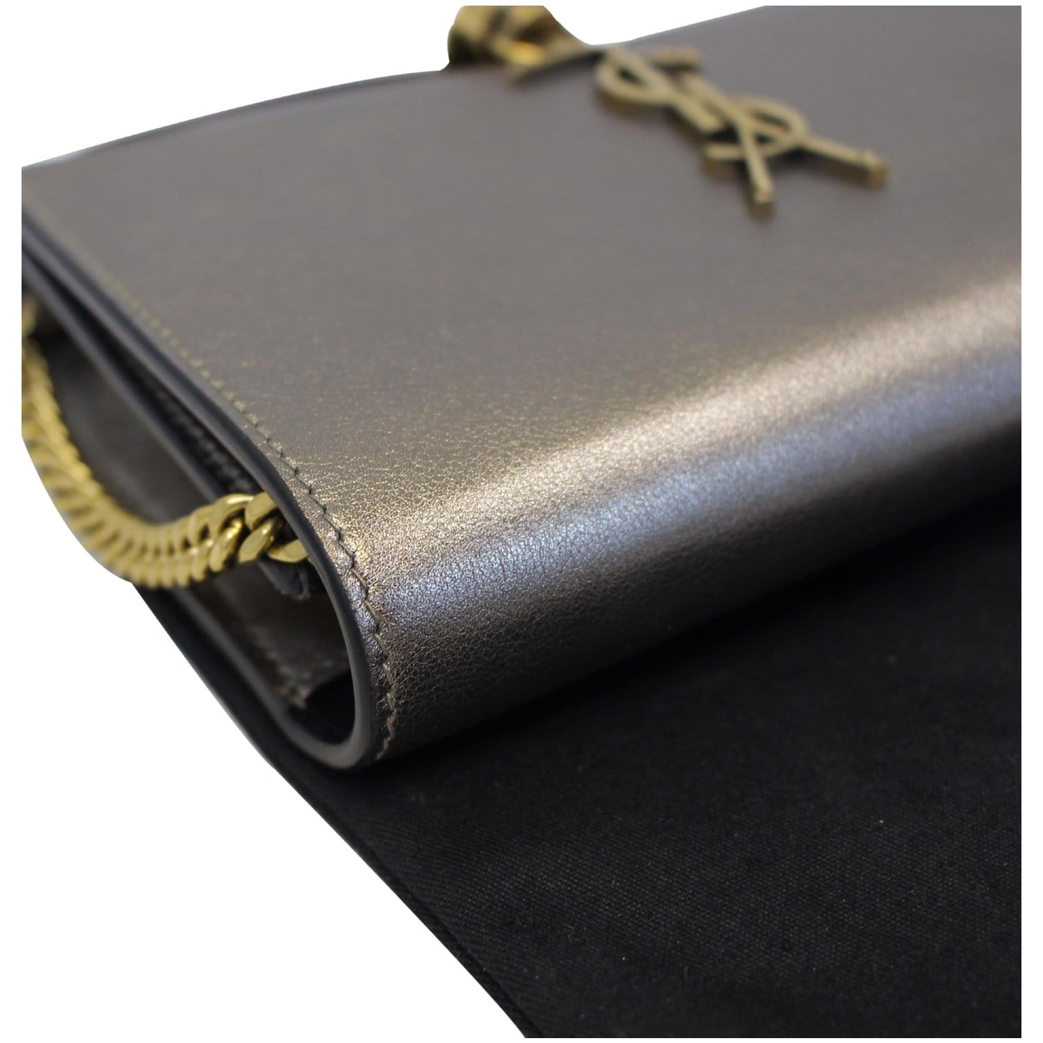 Saint Laurent - Kate Monogram Gray Leather Tassel Shoulder Bag