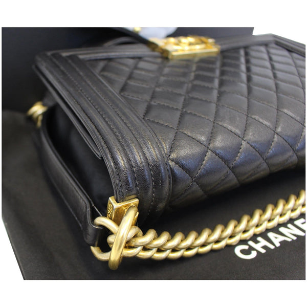 Chanel Le Boy Medium Flap Bag Caviar Leather Black side view