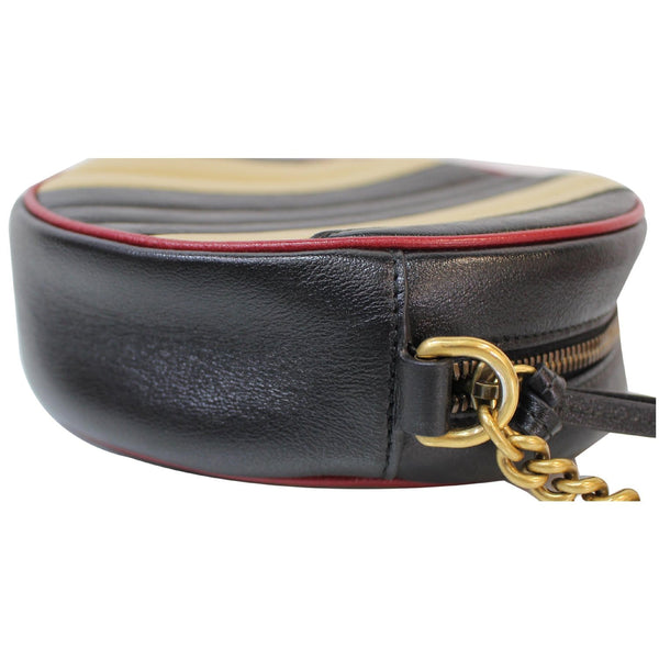 GUCCI Stripe GG Marmont Mini Round Leather Crossbody Bag Black/Beige 550154
